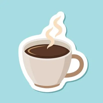 Coffee or tea cup sticker icon in flat style. Hot drink vector illustration.. 库存插图