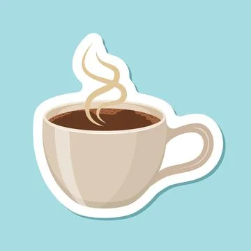 Coffee or tea cup sticker icon in flat style. Hot drink vector illustration.. Stock Illustration