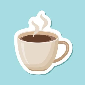 Coffee or tea cup sticker icon in flat style. Hot drink vector illustration.. 库存插图
