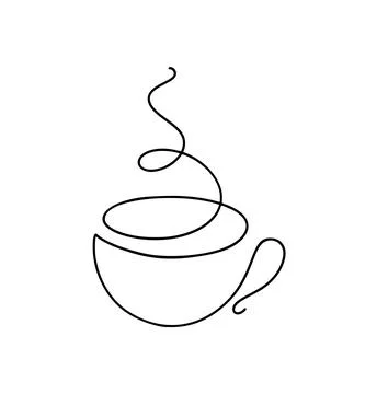 Coffee or tea cup vector logo line art tea drawing with steam rising Stock Illustration