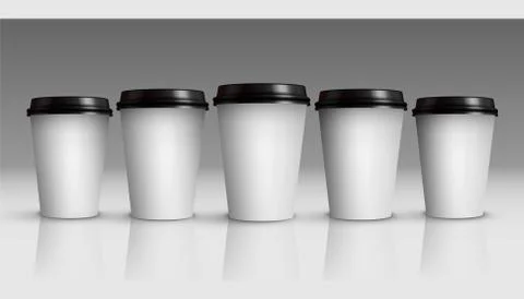 Coffee or tea cups mock up. Set of vector white coffee cups isolated on gray Stock Illustration