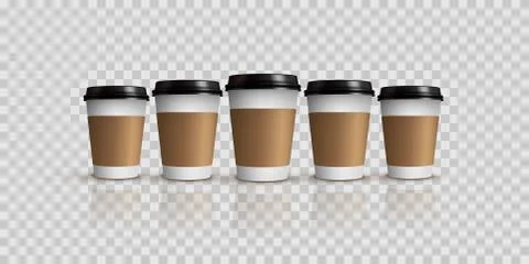 Coffee or tea cups mock up. Set of vector brown coffee cups isolated on Stock Illustration