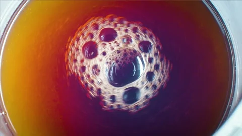 Coffee or tea drink spinning with bubbles in center. Glass top view. Stock Footage 162396694