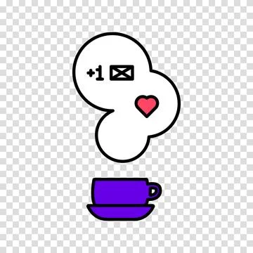 Coffee or tea hot cup icon with steam and new message notification symbol. Ve Stock Illustration
