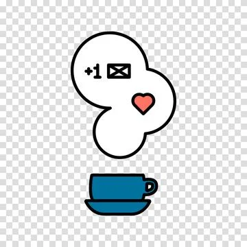 Coffee or tea hot cup icon with steam and new message notification symbol. .. Stock Illustration
