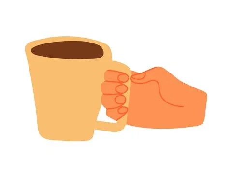 Coffee or tea. Human holding cup of hot drink. Flat vector illustration isolated Stock Illustration