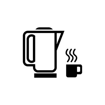 Coffee or tea pot and steaming cup of beverage. Hot drink concept. Black fl.. Stock Illustration