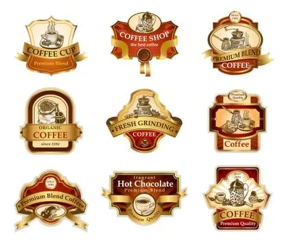 Coffee ornamental labels set. Stock Illustration