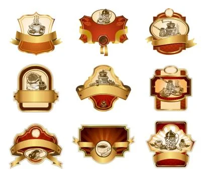 Coffee ornamental labels set. Stock Illustration