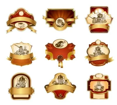 Coffee ornamental labels set. Stock Illustration
