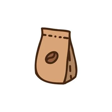 Coffee pack product. Package hand drawn cartoon illustration. Vector hand-drawn Stock Illustration