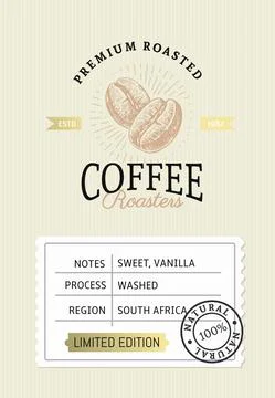 Coffee package with text and coffee bean Illustrazione stock