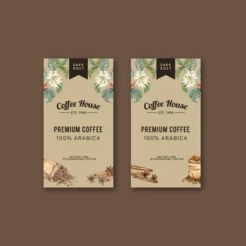 coffee packaging bag design with bean, coffee cup maker machine