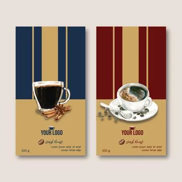 Coffee packaging bag design with coffee cup americano, modern design, waterco Stock Illustration