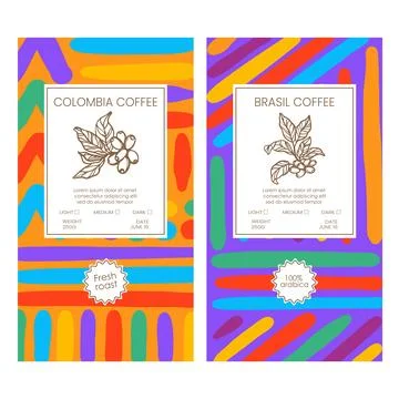 COFFEE PACKAGING BRIGHT LINES Abstract Vintage Template Set Illustrazione stock