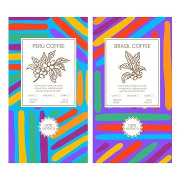COFFEE PACKAGING BRIGHT SHAPES Abstract Vintage Template Set Stock Illustration