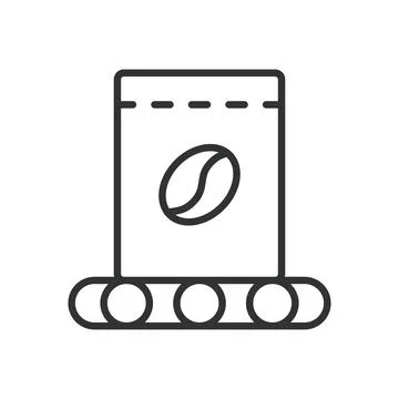 Coffee packaging icon in line design. coffee bag production beans product Stock Illustration