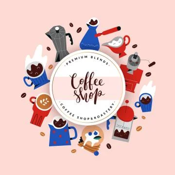 Coffee packaging label design, modern arrangement with illustrations of coffee Stock Illustration