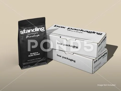 Coffee Packaging Mockup Standing Bag and Boxes Modèle PSD