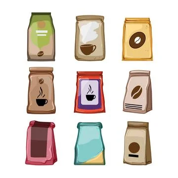 Coffee packaging set cartoon vector illustration Stock Illustration