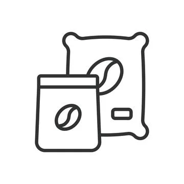 Coffee packaging set icon in line design. coffee bags and container product Stock Illustration