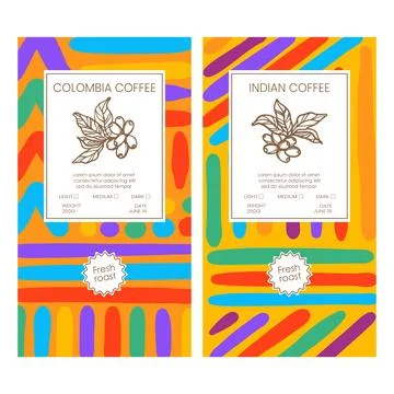 COFFEE PACKAGING SIMPLE Shapes Abstract Vintage Template Set Stock Illustration