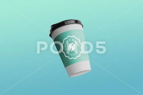 Coffee paper cup in air with logo mockup and changeable colors PSD Template