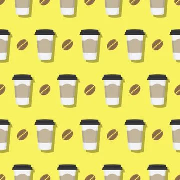 Coffee Paper Cup And Beans Seamless Pattern Stock Illustration