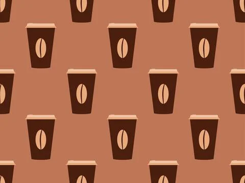 Coffee paper cup seamless pattern. Paper cups with cappuccino and mochaccino. Stock Illustration