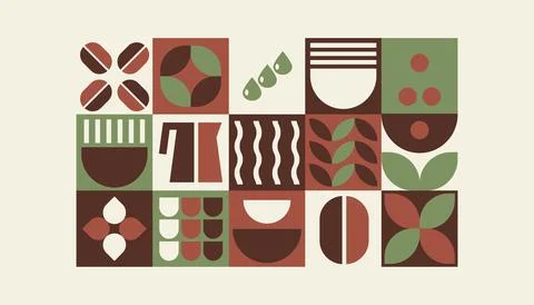 Coffee Pattern, Bauhaus geometric shapes in tiles Stock Illustration