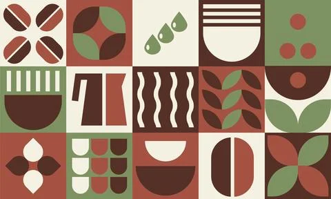 Coffee Pattern, Bauhaus geometric shapes in tiles Stock Illustration