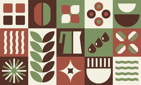Coffee Pattern, Bauhaus geometric shapes in tiles Stock Illustration