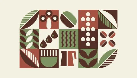 Coffee Pattern, Bauhaus geometric shapes in tiles Stock Illustration