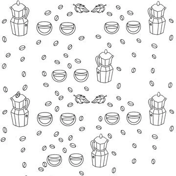 Coffee pattern, coffee grain pattern, turk for brewing coffee, geyser coffee mak Stock Illustration