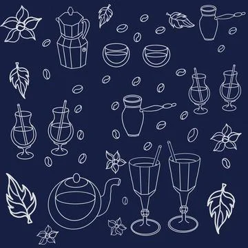 Coffee pattern, coffee grain pattern, turk for brewing coffee, geyser coffee mak Stock Illustration