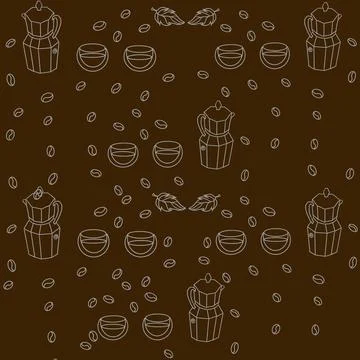 Coffee pattern, coffee grain pattern, turk for brewing coffee, geyser coffee mak Stock Illustration