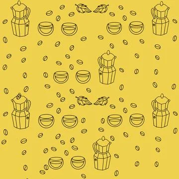 Coffee pattern, coffee grain pattern, turk for brewing coffee, geyser coffee mak Stock Illustration