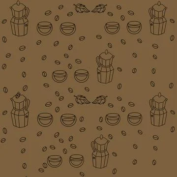 Coffee pattern, coffee grain pattern, turk for brewing coffee, geyser coffee mak Stock Illustration