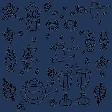 Coffee pattern, coffee grain pattern, turk for brewing coffee, geyser coffee mak Stock Illustration