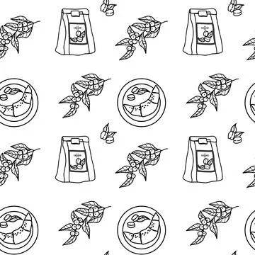 Coffee pattern design with beans and cups for print and textile use イラスト素材