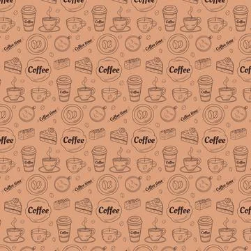 Coffee pattern in a doodle style Stock Illustration