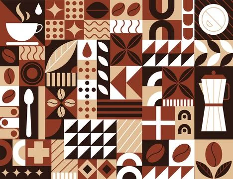 Coffee pattern, geometric background, icon bean. Illustration element abstr.. Stock Illustration