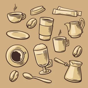 Coffee Pattern hand drawn vintage vector illustration. Illustrazione stock