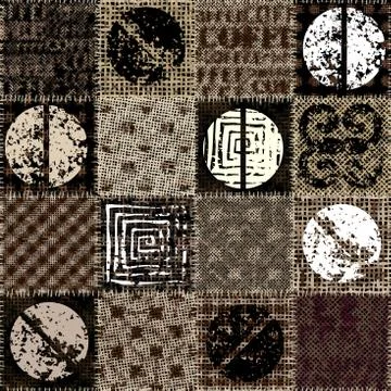 Coffee pattern on a rough canvas texture Seamless pattern. Stock Illustration