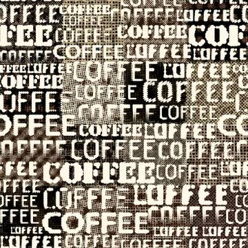 Coffee pattern on a rough canvas texture Seamless pattern. 스톡 일러스트