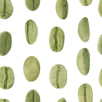 Coffee pattern set with green coffee beans Stock Illustration