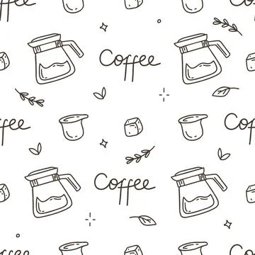 Coffee pattern with Turks and capsules on a white background. Vector illustra Stock Illustration