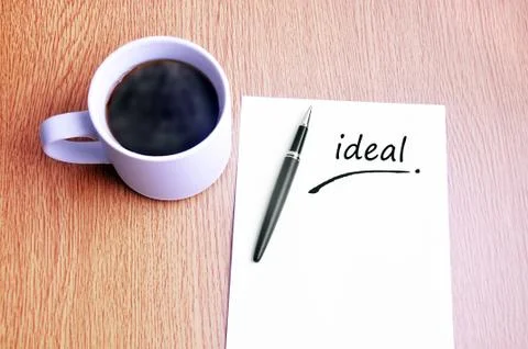 Coffee, pen and notes write ideal Stock Photos