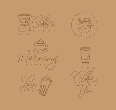 Coffee pen line elements beige Stock Illustration