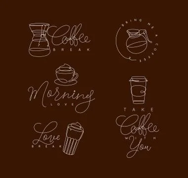 Coffee pen line elements brown Illustrazione stock